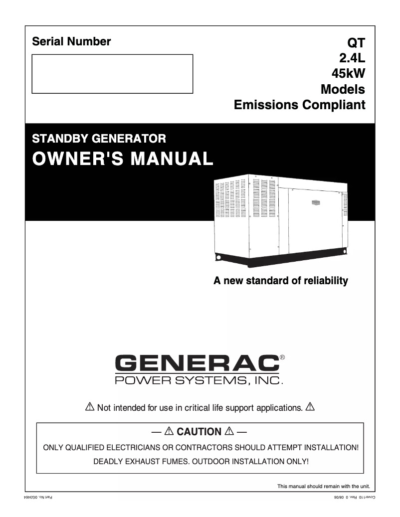Page n°1 - Manuel utilisateur Generac QT04524AVSY