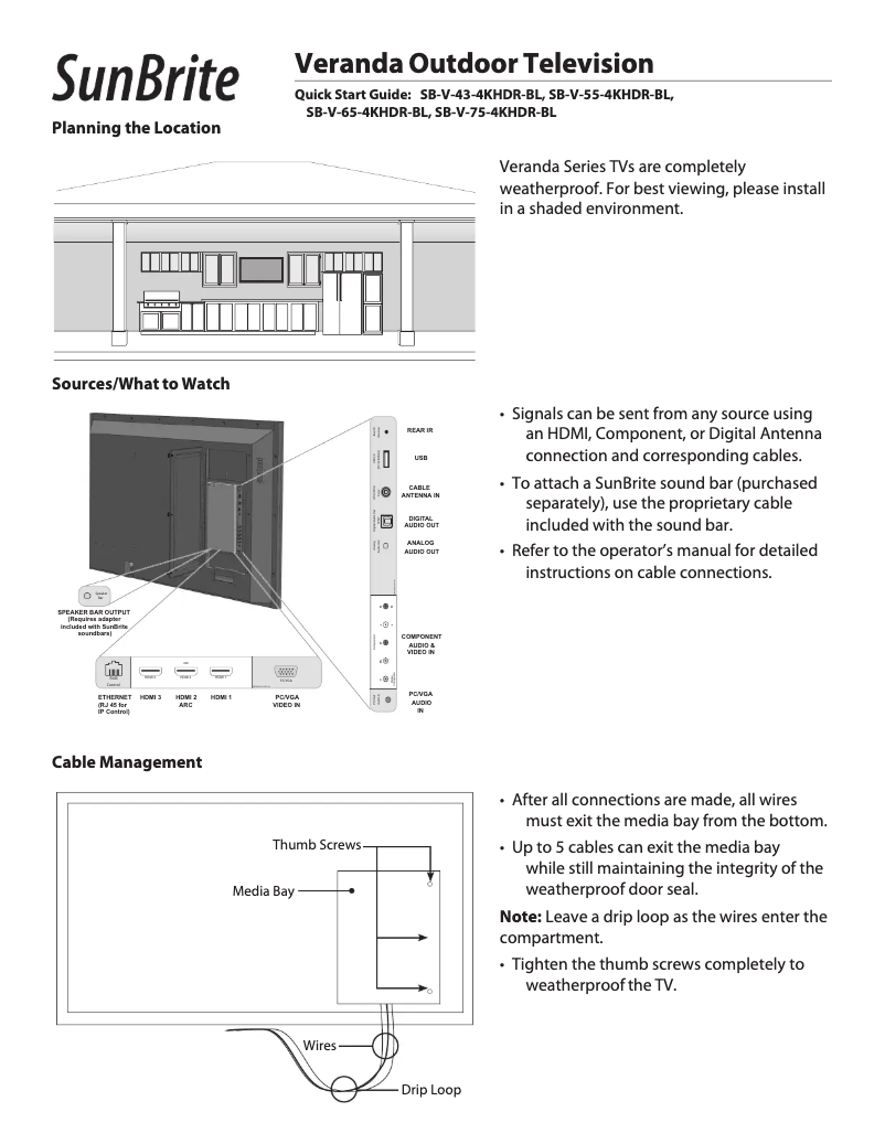 Page n°1 - Guide de démarrage rapide SunBriteTV SB-V-75-4KHDR-BL