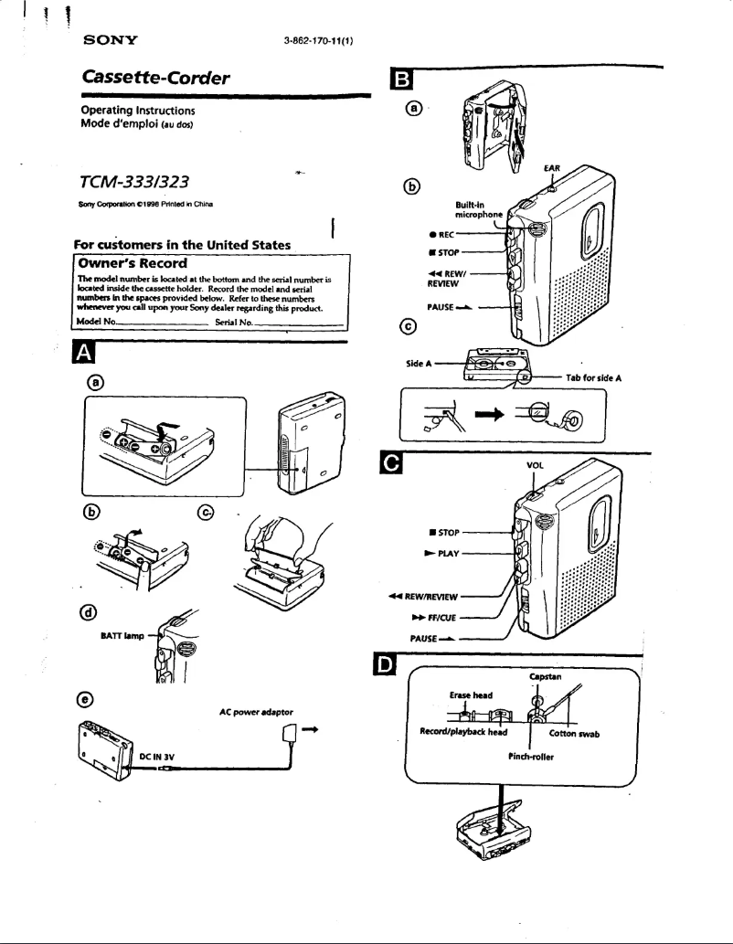 Page n°1 - Manuel utilisateur Sony TCM-323
