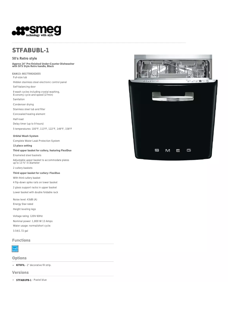Page n°1 - Fiche technique Smeg STFABUBL1