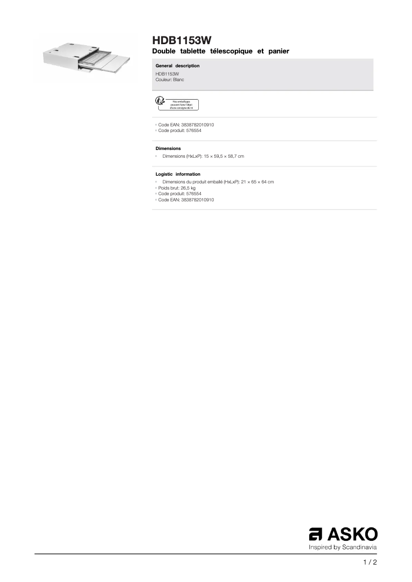 Image de la première page du manuel de l'appareil HDB1153W