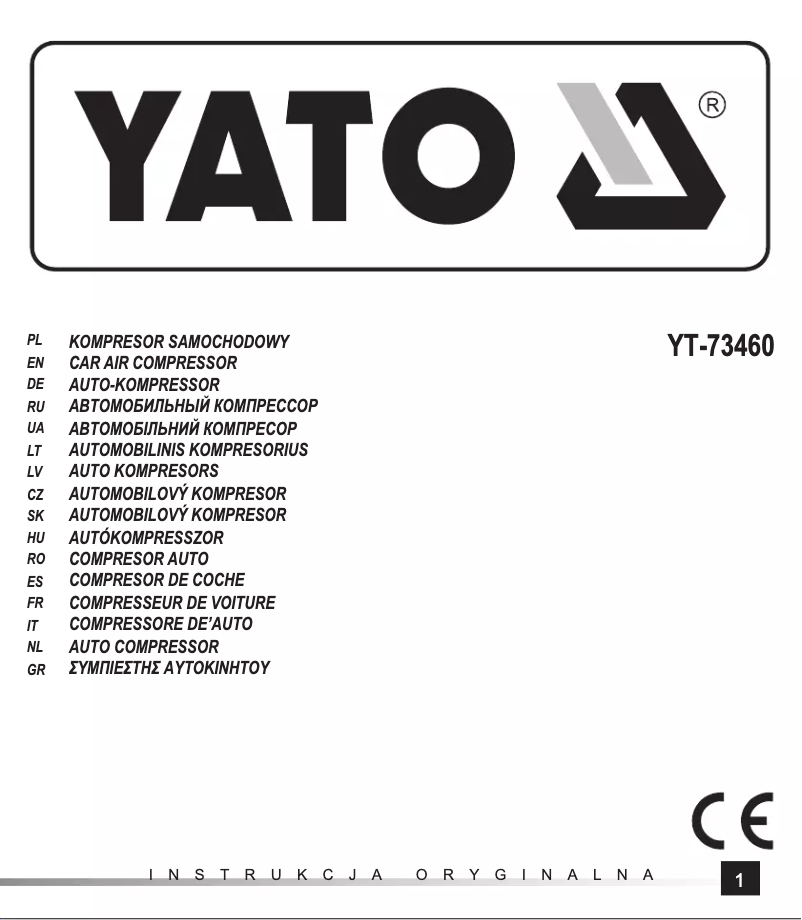 Page 1 de la notice Manuel utilisateur Yato YT-73460