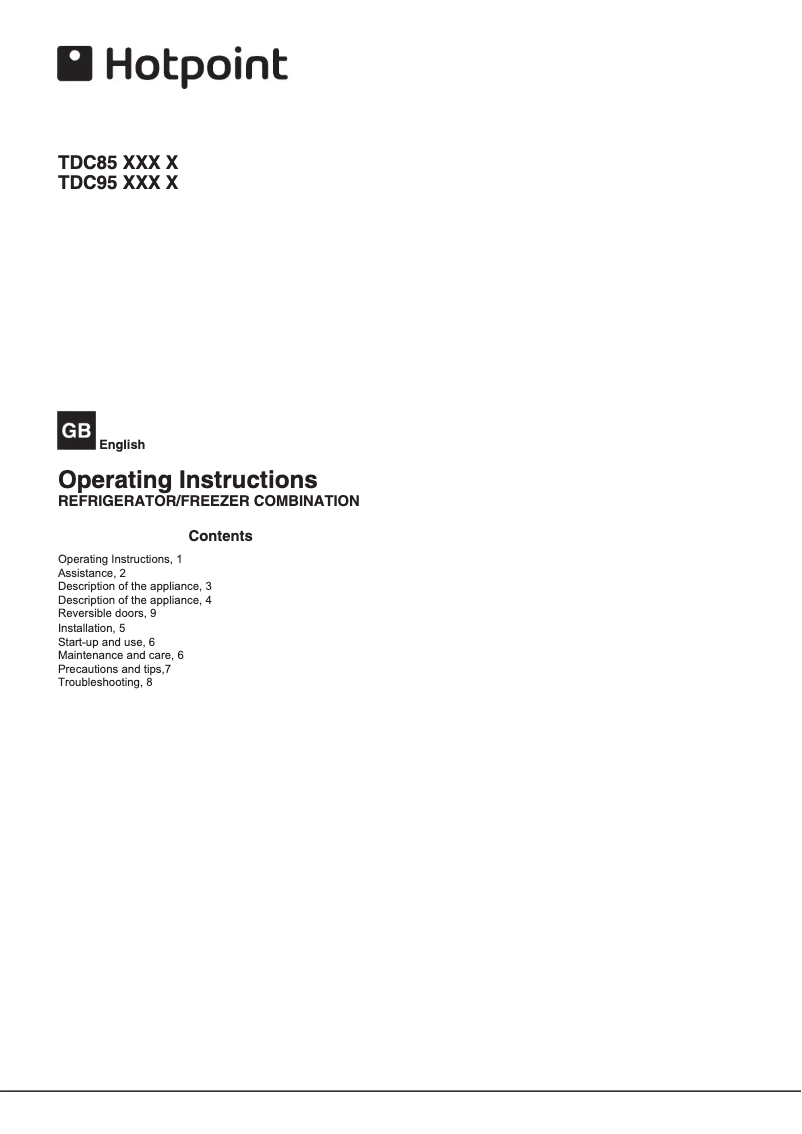 Page 1 de la notice Manuel utilisateur Hotpoint TDC 95 T1I W