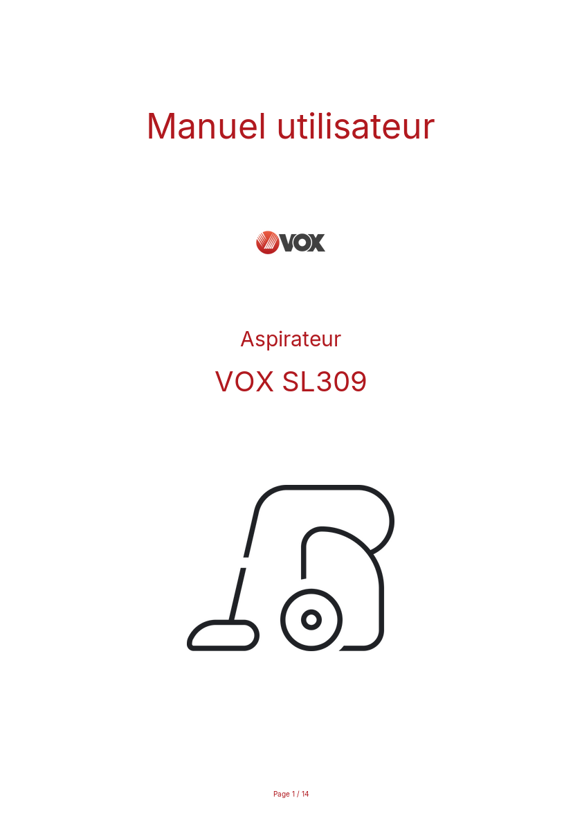 Page n°1 - Manuel utilisateur VOX SL309