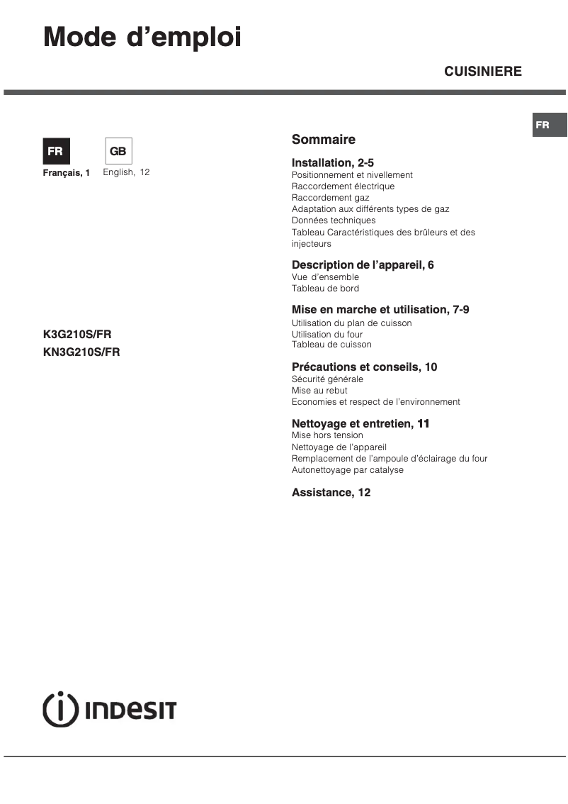 Image de la première page du manuel de l'appareil K3G210S(X)/FR