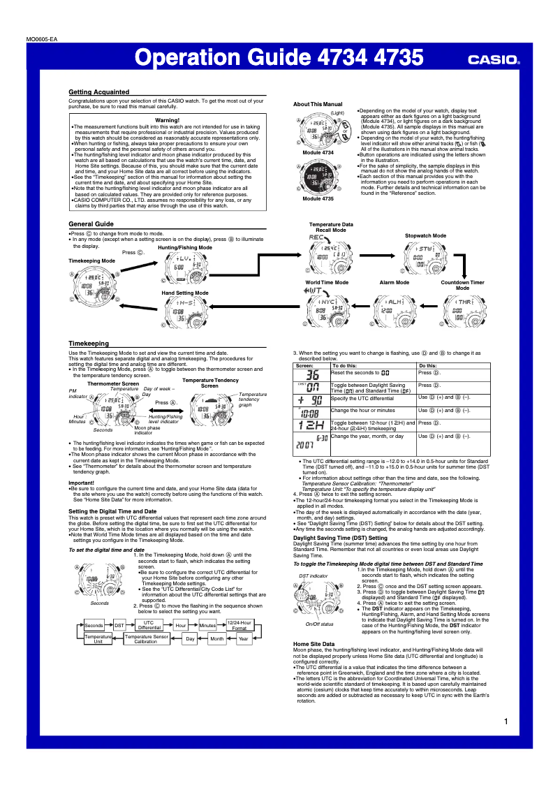 Page 1 de la notice Manuel utilisateur Casio 4735