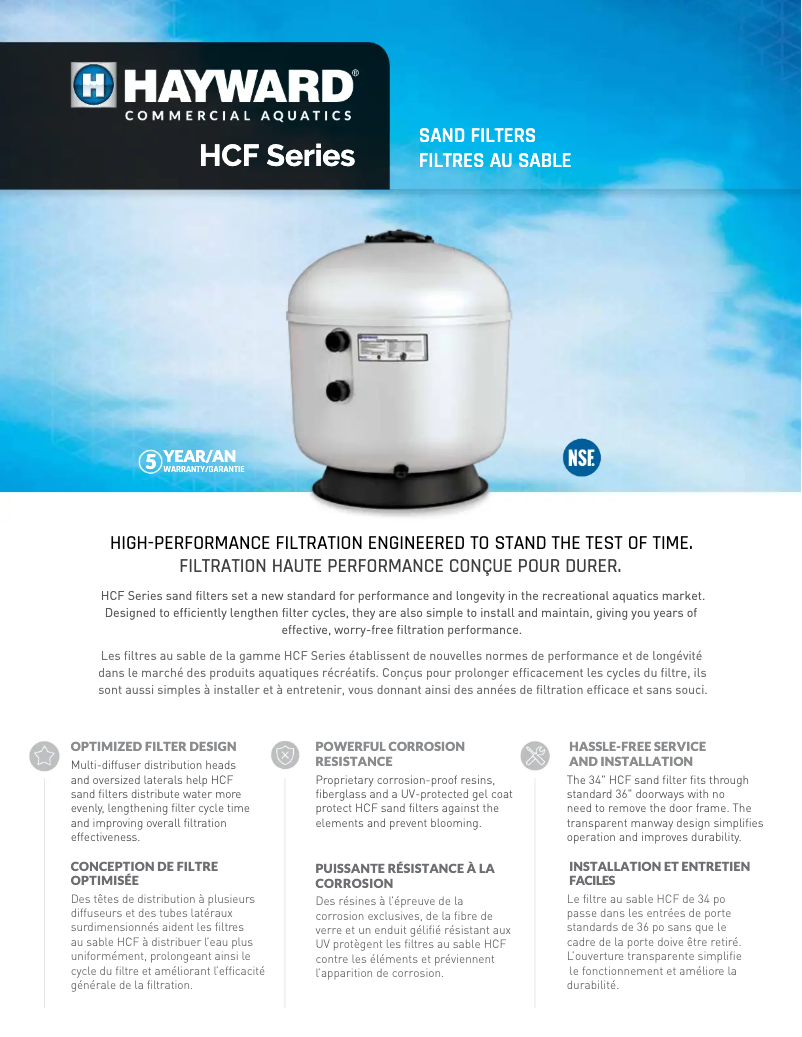 Page 1 de la notice Brochure Hayward HCF230