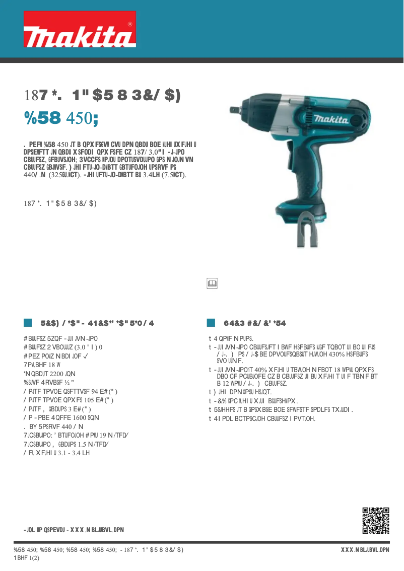 Page 1 de la notice Fiche technique Makita DTW450Z