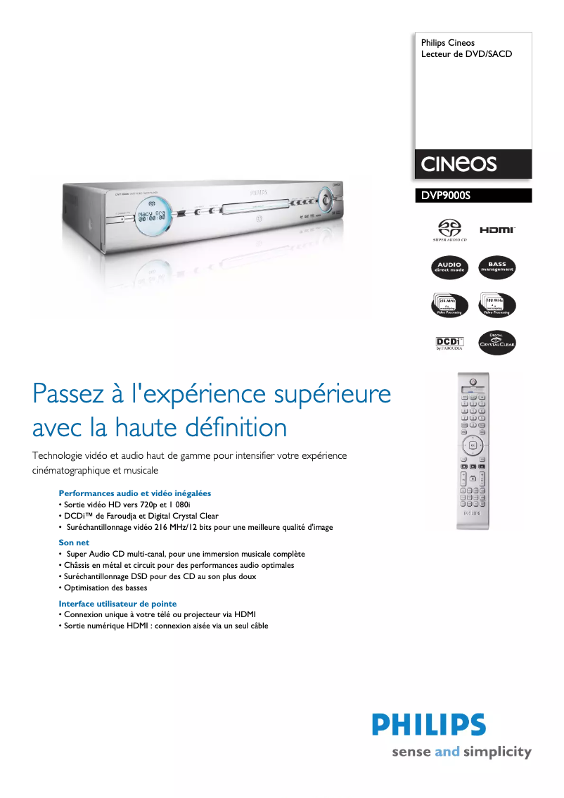 Página 1 del manual Ficha técnica Philips DVP9000S