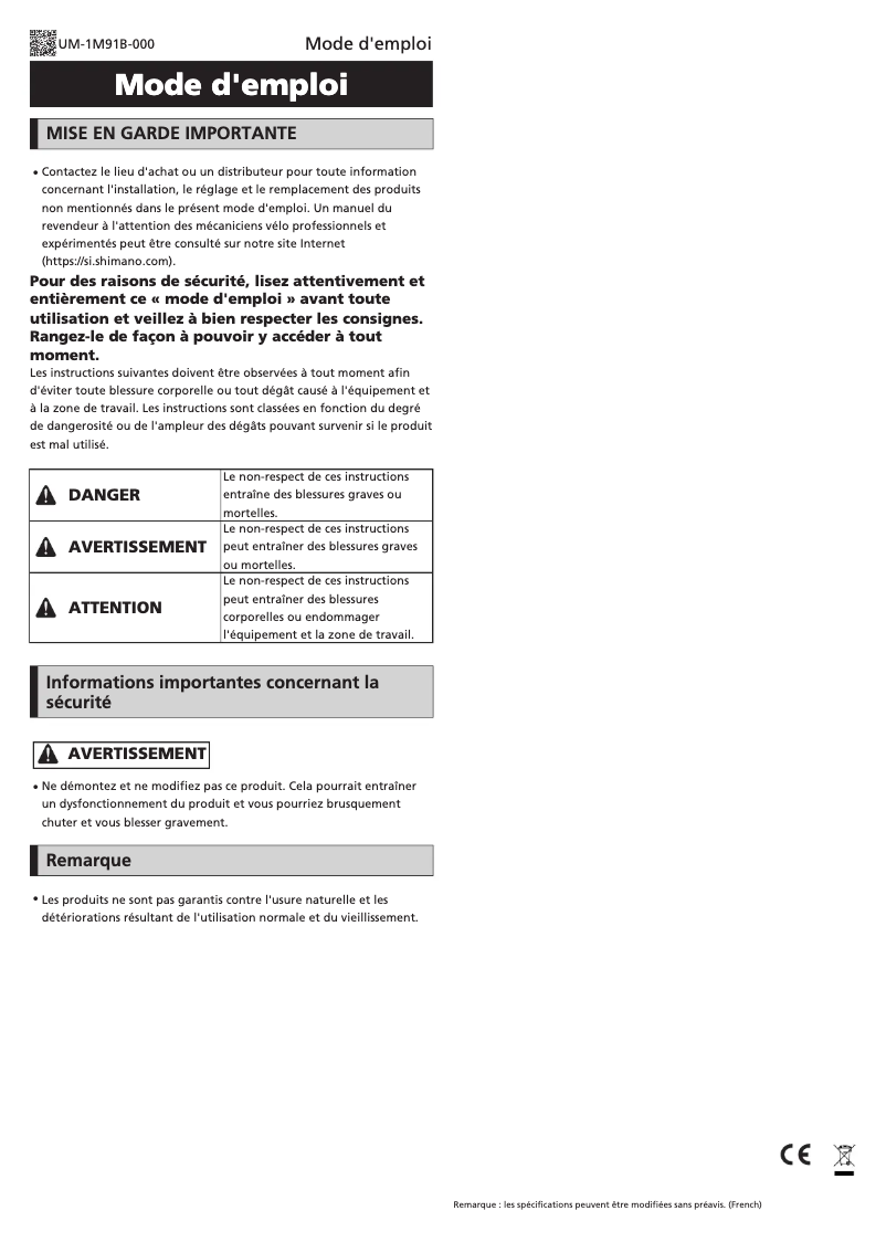 Page n°1 - Manuel utilisateur Shimano SM-BCC1-4