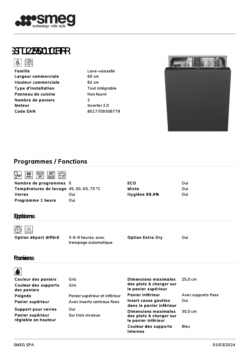Página 1 del manual Ficha técnica Smeg STL2501CFR