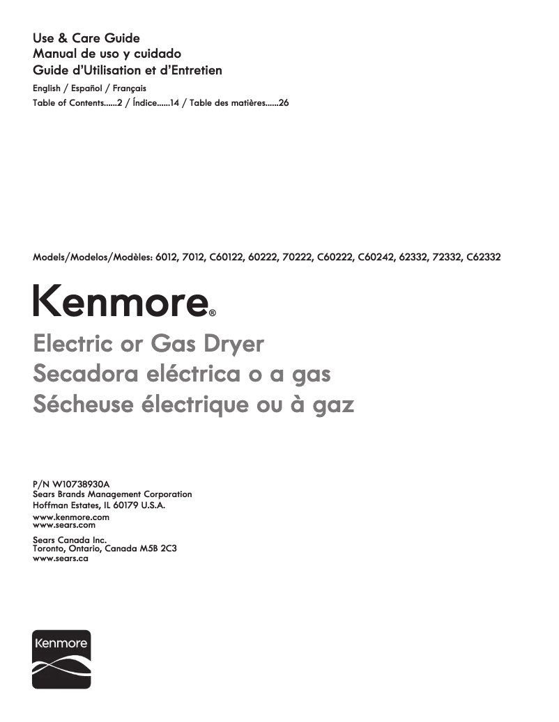 Page 1 de la notice Manuel utilisateur Kenmore C60222