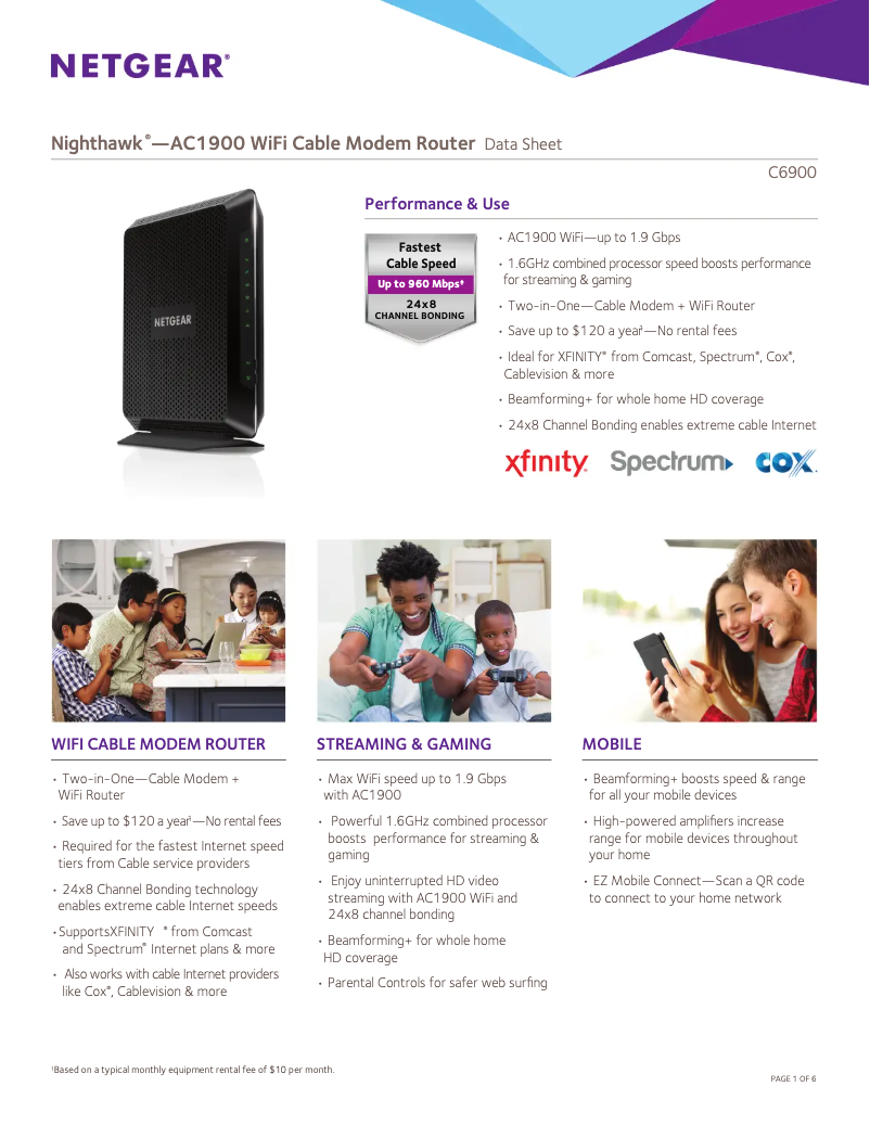 Page 1 de la notice Fiche technique Netgear Nighthawk C6900