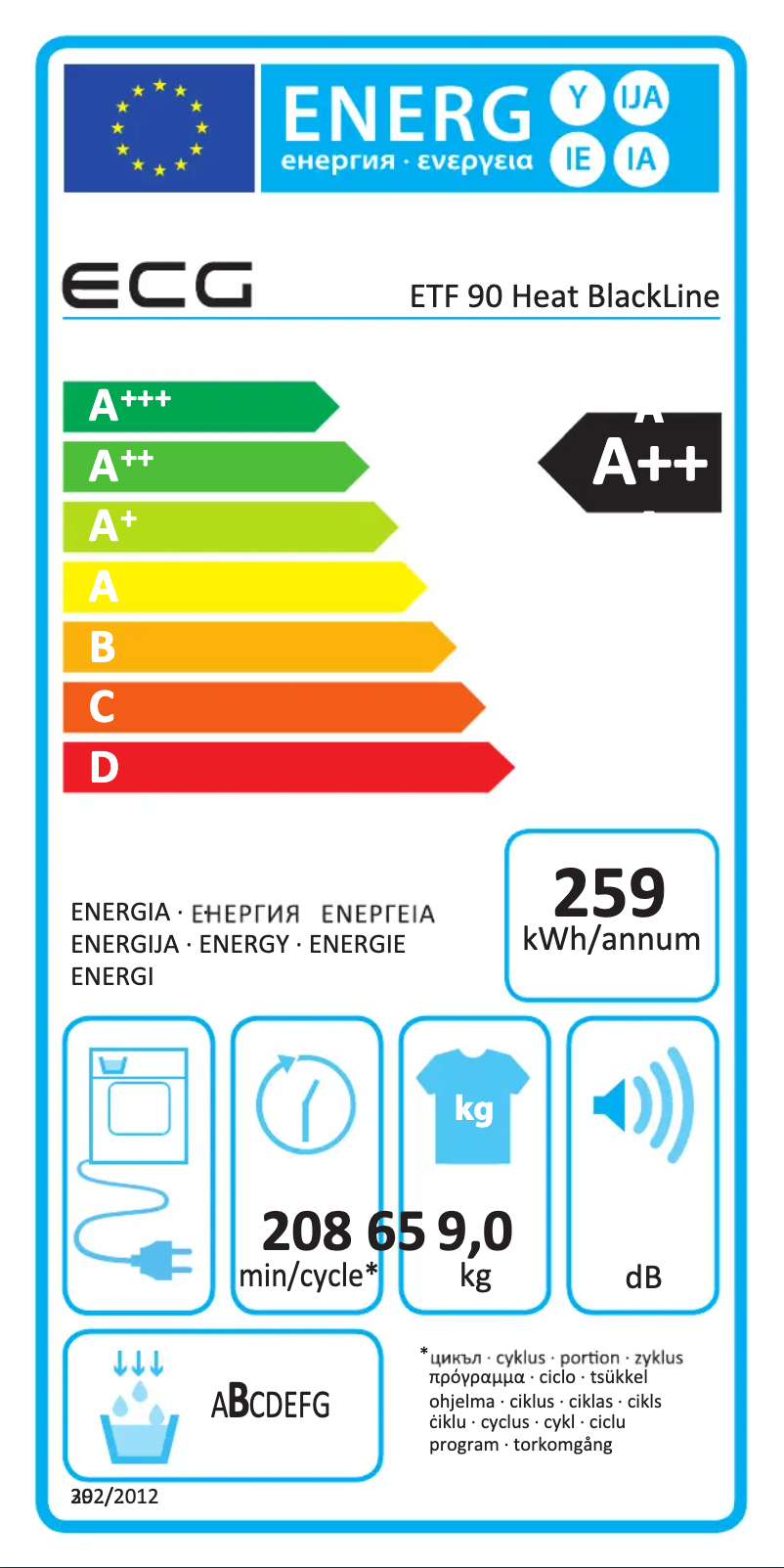 Page 1 de la notice Label énergétique ECG ETF 90 Heat BlackLine