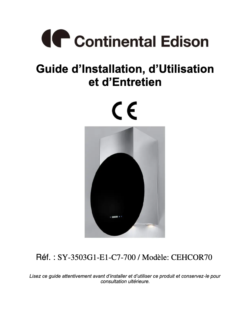 Page n°1 - Manuel utilisateur Continental Edison CEHCOR70