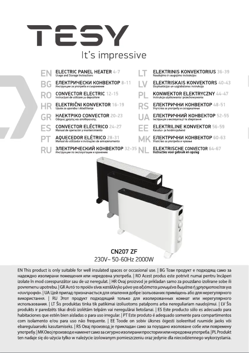 Page 1 de la notice Manuel utilisateur Tesy CN 207 ZF G