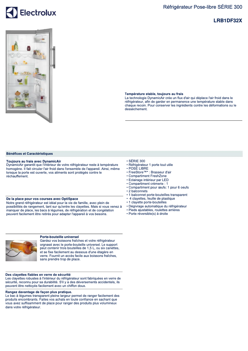 Page n°1 - Fiche technique Electrolux LRB1DF32X
