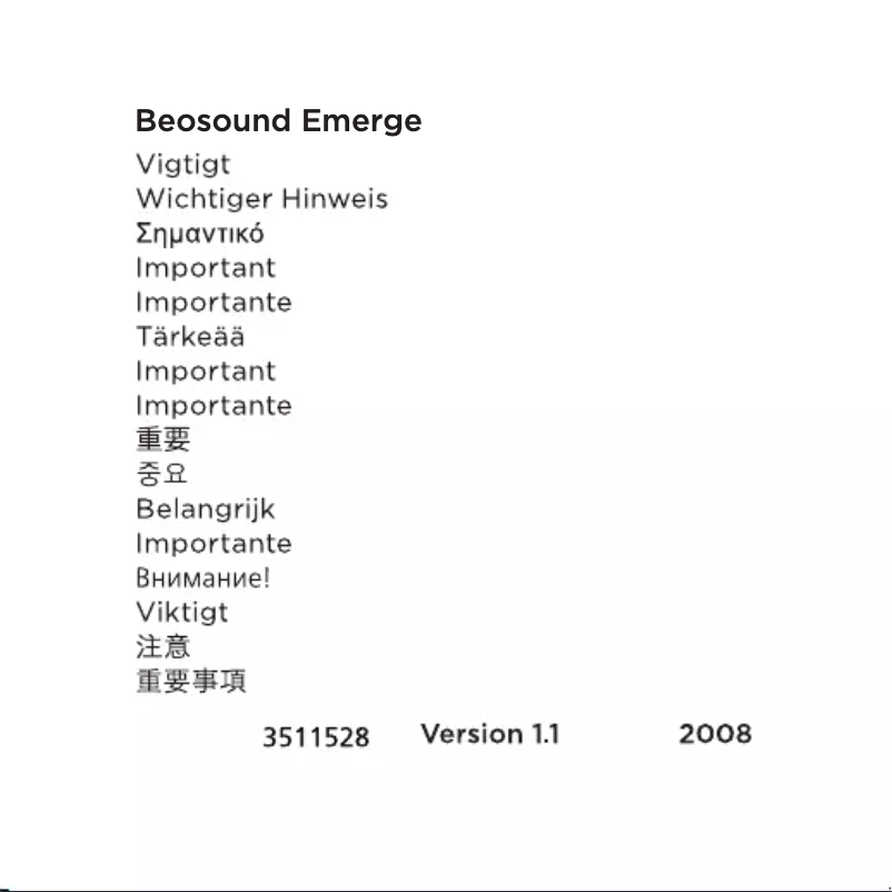 Image de la première page du manuel de l'appareil Beosound Emerge