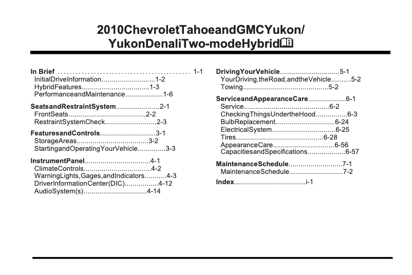 Page 1 de la notice Manuel utilisateur Chevrolet Tahoe Hybrid (2010)