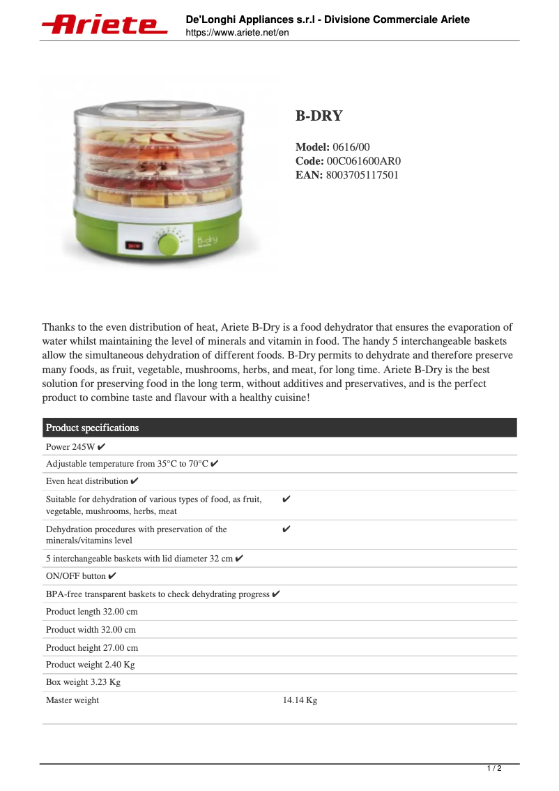 Image de la première page du manuel de l'appareil B-dry 0616