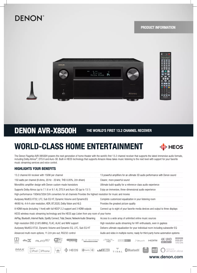 Page 1 de la notice Fiche technique Denon AVR-X8500H