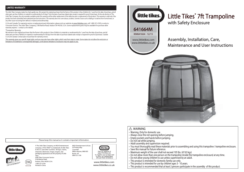 Page n°1 - Manuel utilisateur Little Tikes 641664M