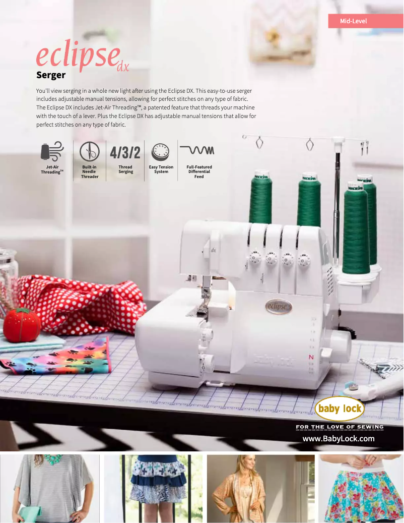 Page 1 de la notice Fiche technique Baby Lock Eclipse DX