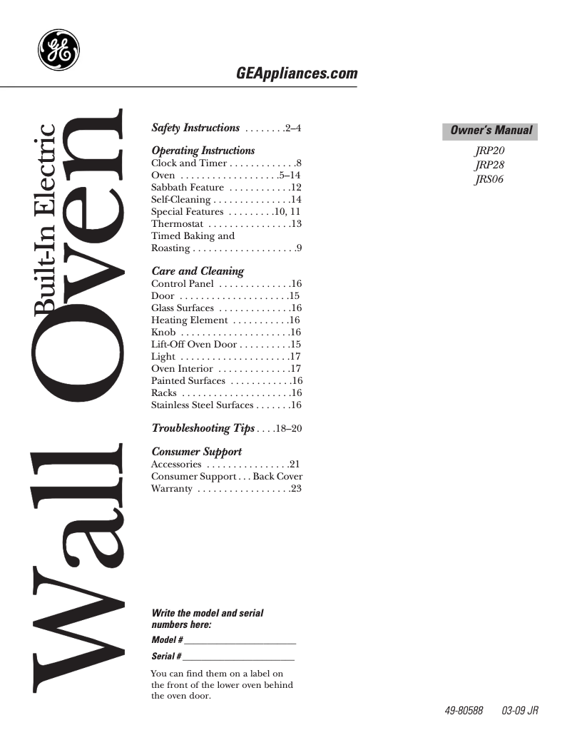 First page image of the manual for JRP20