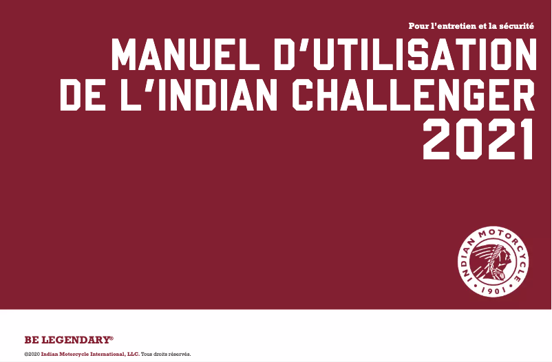 Page 1 de la notice Manuel utilisateur Indian Challenger (2021)