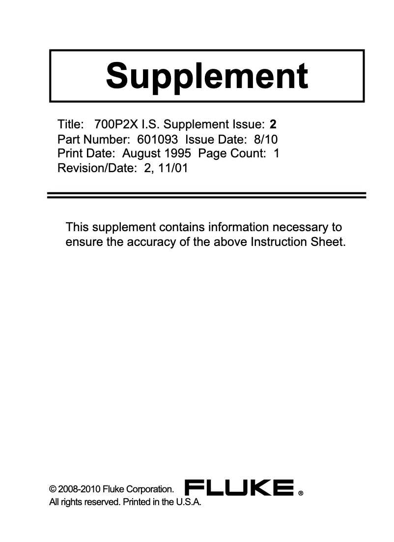 Page 1 de la notice Mode d'emploi Fluke 700P23