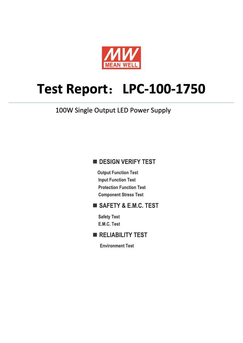 Page n°1 - Fiche technique Mean Well LPC-100-1750