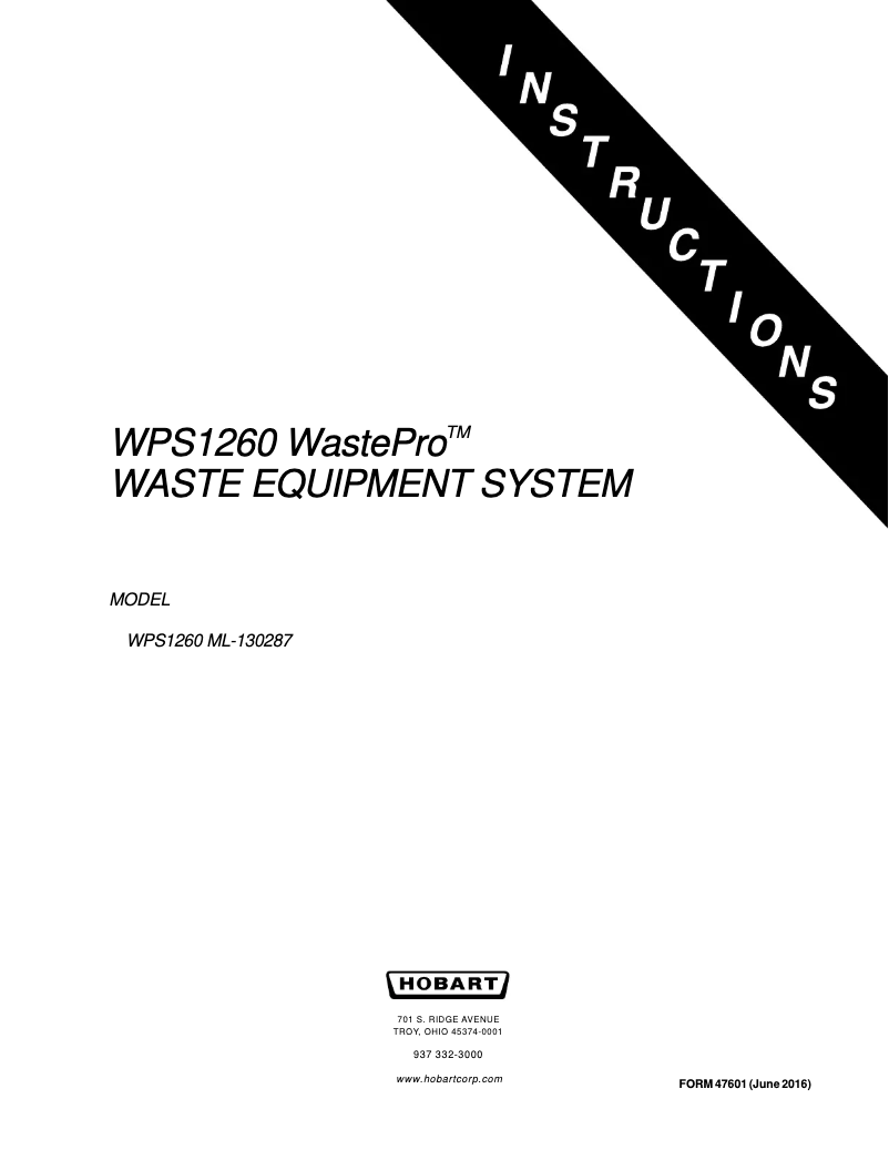 Image de la première page du manuel de l'appareil WastePro WPS1260
