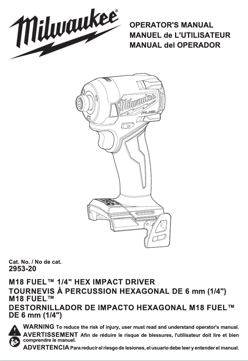 Page 1 de la notice Manuel utilisateur Milwaukee M18 Fuel 2953-22