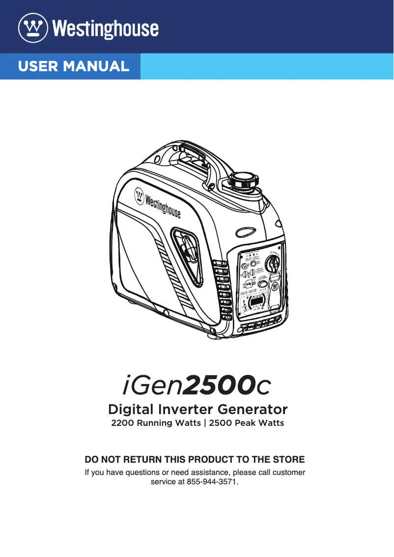 Page n°1 - Manuel utilisateur Westinghouse IGen2500c