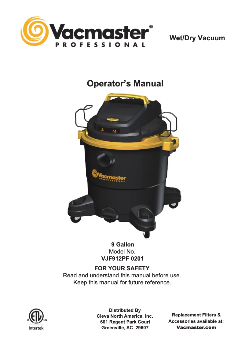 Page 1 de la notice Manuel utilisateur Vacmaster Professional VJF912PF 0201