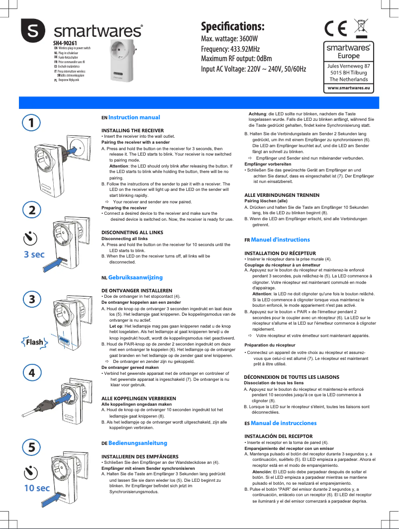 Page 1 de la notice Manuel utilisateur Smartwares SH4-90261