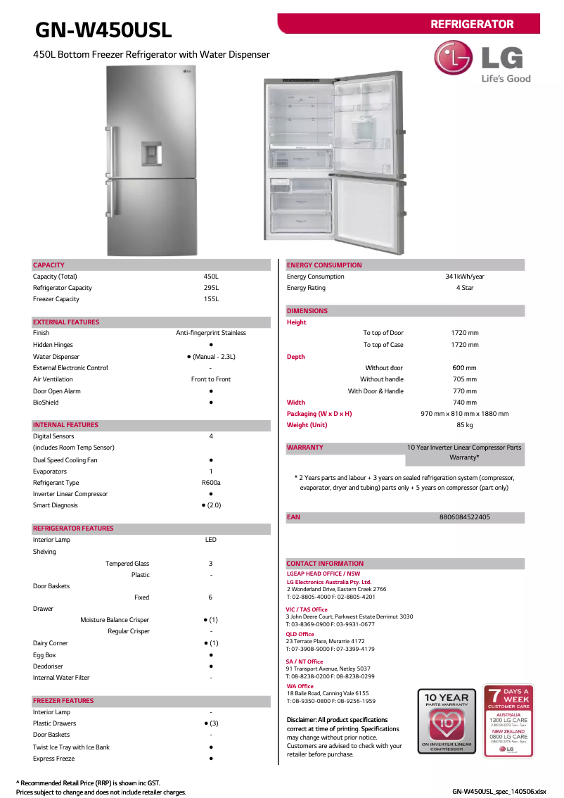 Page 1 de la notice Manuel utilisateur LG GN-W450USL