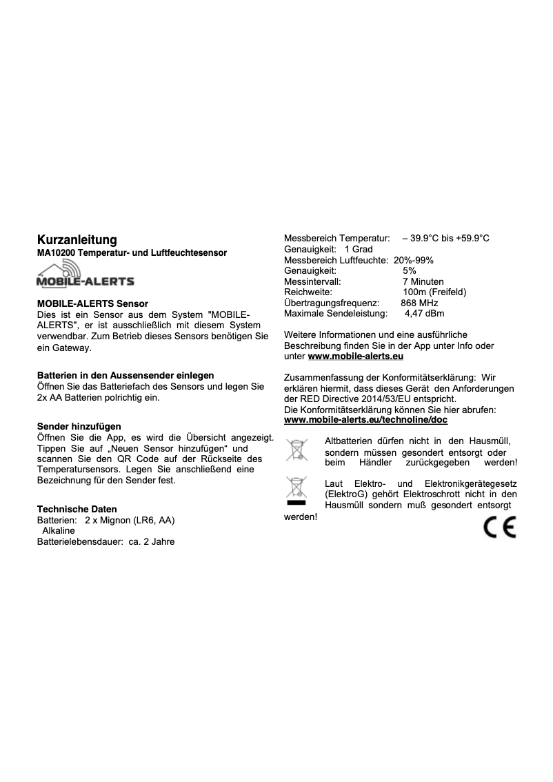 Page n°1 - Manuel utilisateur Techno Line MA 10260