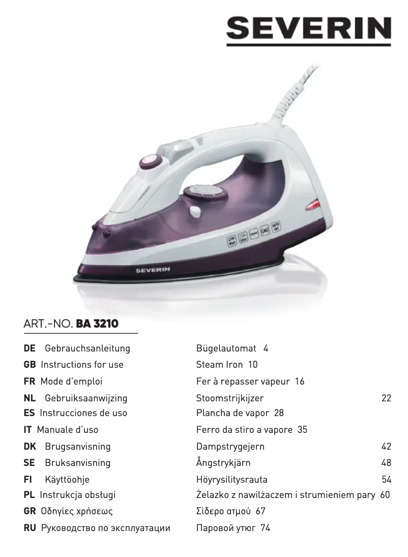 Page n°1 - Manuel utilisateur Severin BA 3210