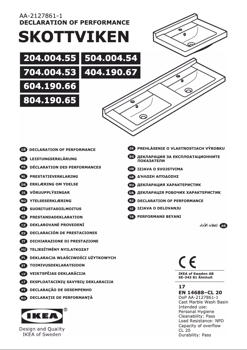 Page 1 de la notice Manuel utilisateur Ikea SKOTTVIKEN