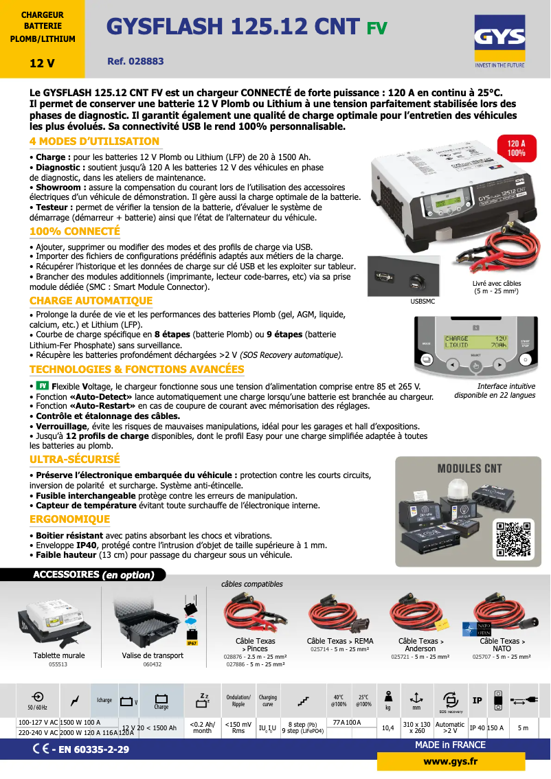 Page n°1 - Fiche technique GYS Gysflash 125.12 CNT FV