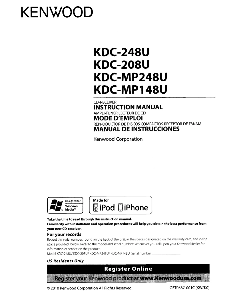 Page n°1 - Manuel utilisateur Kenwood KDC-MP148U