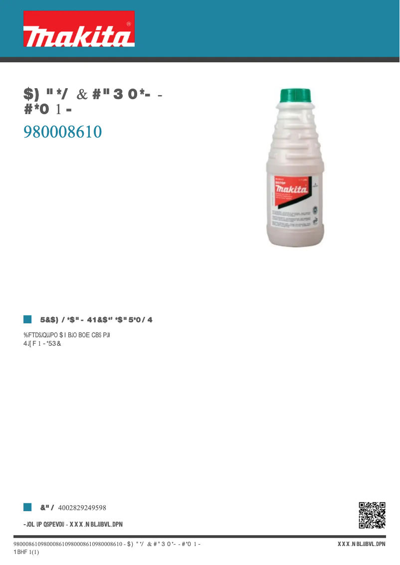 Page 1 de la notice Fiche technique Makita 980008610