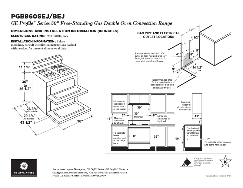 Page 1 de la notice Fiche technique GE PGB960BEJTS