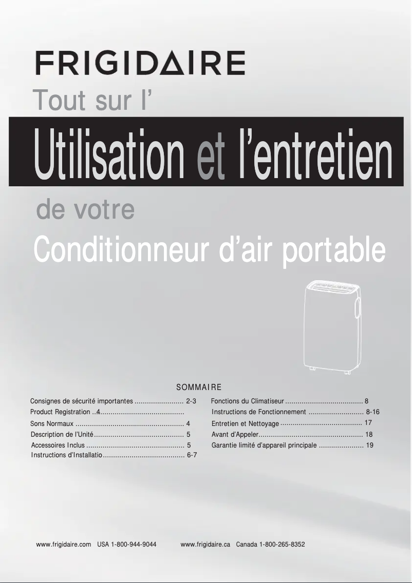 Page n°1 - Manuel utilisateur Frigidaire FFPH1422T1