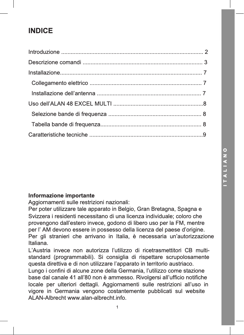 Image de la première page du manuel de l'appareil Alan 48 Excel multi