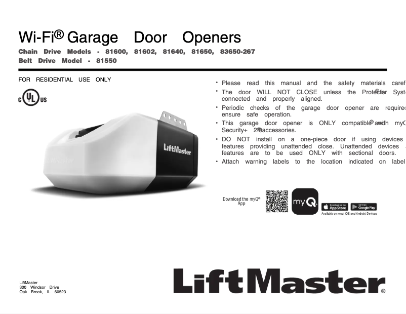 Page n°1 - Manuel utilisateur LiftMaster 81650