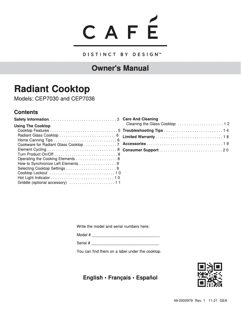 Page n°1 - Manuel d'utilisation et d'entretien GE CEP70302MS1