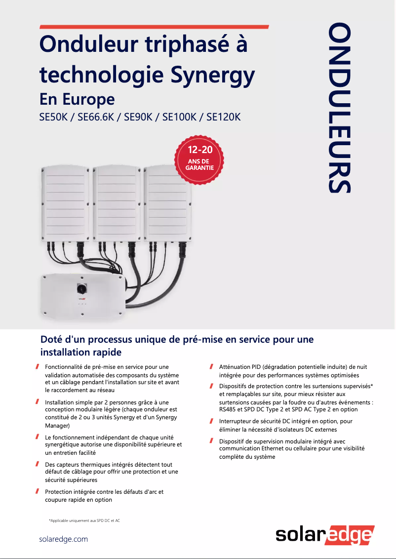 Page 1 de la notice Guide d'installation SolarEdge SE100K-RW00IBNC4