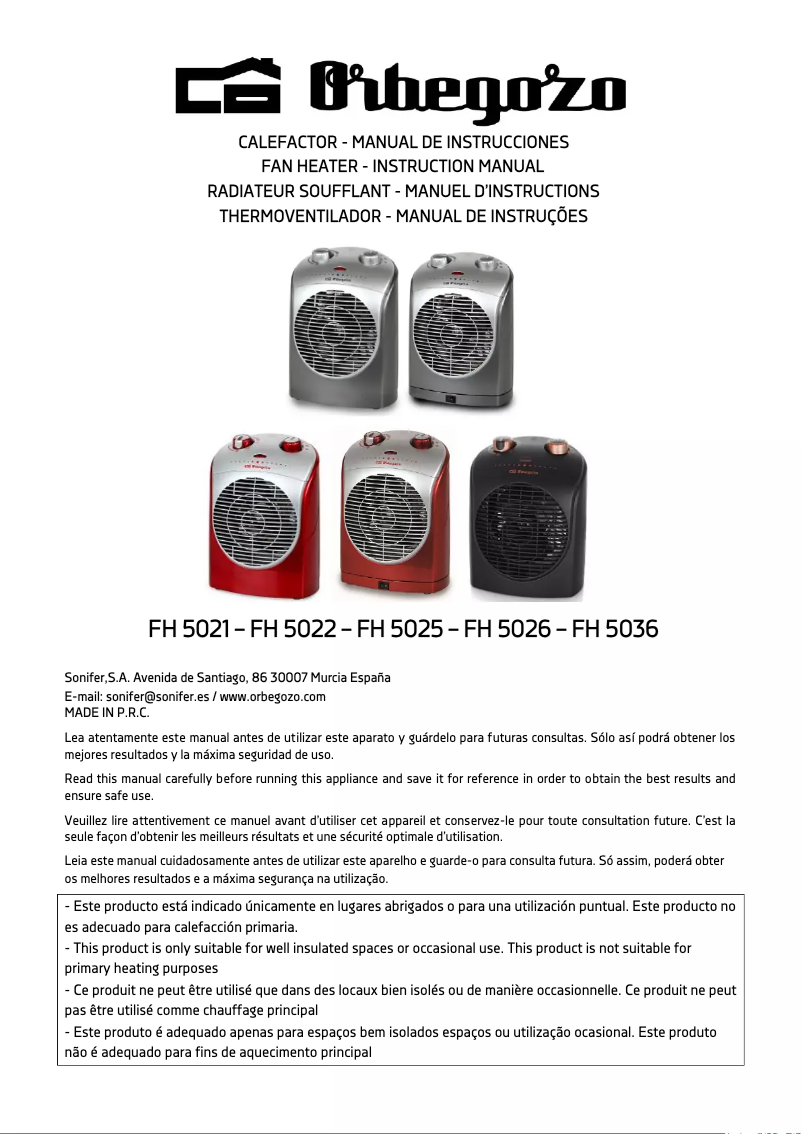 Page 1 de la notice Manuel utilisateur Orbegozo FH 5022
